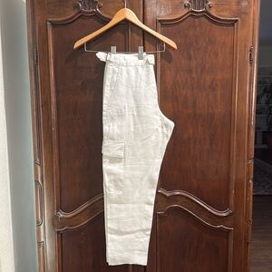Banana Republic High Waist White Linen Cotton Cargo Pants 6
